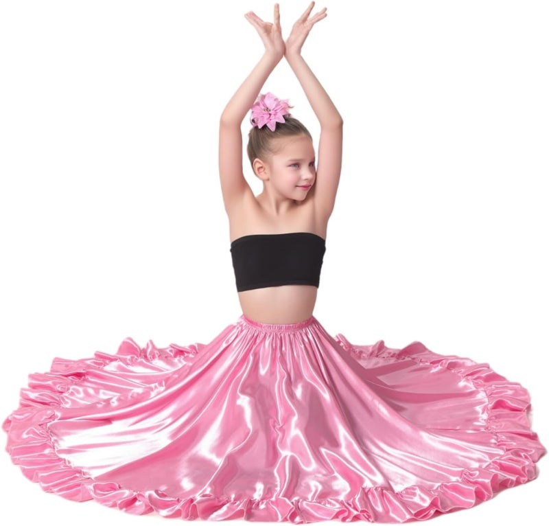 Sancan Long Mexican Folklorico Dance Practice Performance Skirt for Girls (Height 4'6" to 5'1"), Ankle-Length Ruffle Style - Image 4